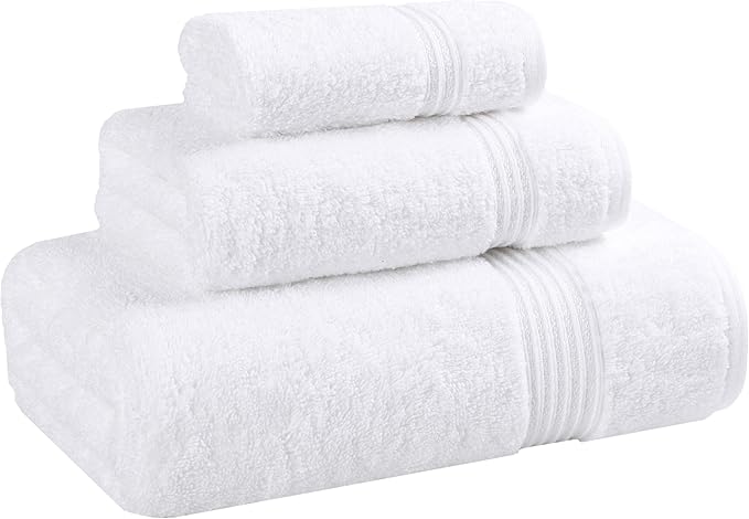Superior Egyptian Cotton 3-Piece Towel Set, Basic Towels For Bathroom, Home Decor, Guest Bath, Shower, Apartment, Included 1 Face, 1 Hand, 1 Bath Towel, Washcloth, Quick Dry, White