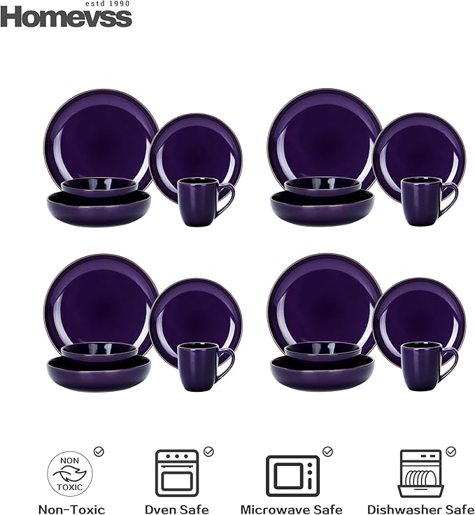 HomeVSS 20-Piece Dinnerware Set - Serves 4, Bright Glaze Purple plates and bowls sets with Speckle Effect for Microwave & Dishwasher Safe