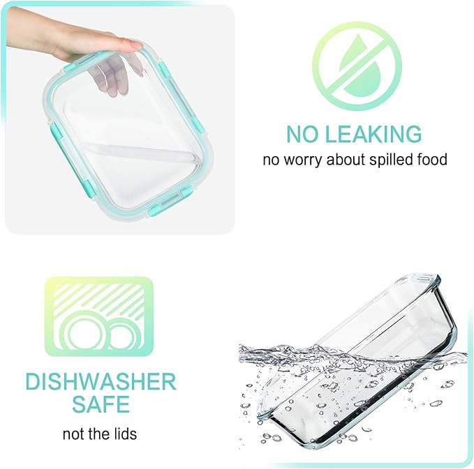 [5-Packs, 36 Oz.] Glass Meal Prep Containers with Locking Lids Glass Food Containers,Airtight Lunch Container,Microwave, Oven, Freezer and Dishwasher (4.5 Cup, Green)