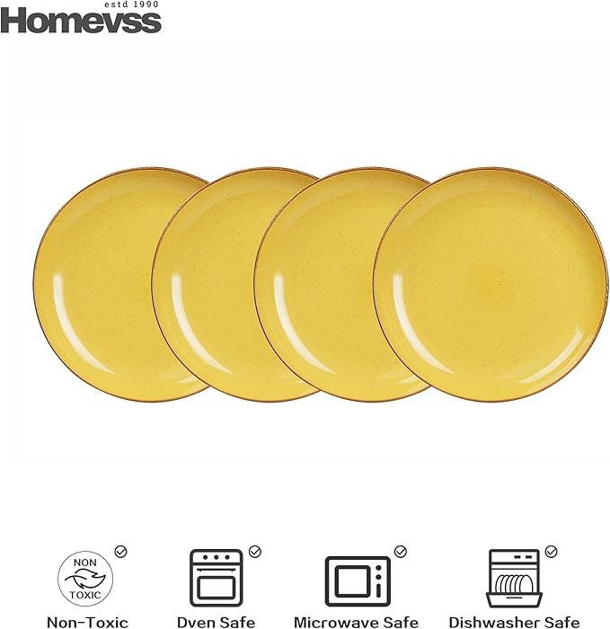 HomeVSS 20-Piece Dinnerware Set - Serves 4, Bright Glaze Yellow plates and bowls sets with Speckle Effect for Microwave & Dishwasher Safe