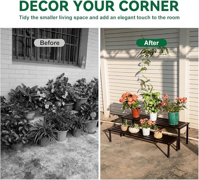 Metal Plant Stand, Rust-proof Aluminum Display Rack, Plants Display Stands Decoration Racks for Living Room Garden Balcony Patio (Ebony, 42.5Inch Tall Leg)