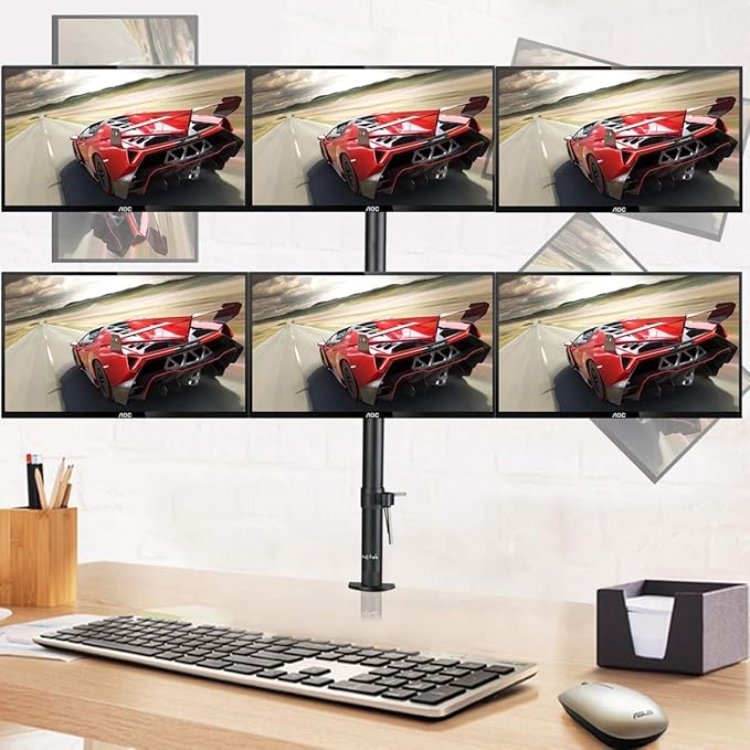 Suptek Hex LED LCD Monitor Stand up Desk Mount Extra Tall 31.5 inch Pole Heavy Duty Fully Adjustable Stand for 6 / Six Screens up to 27 inch (MD68126)