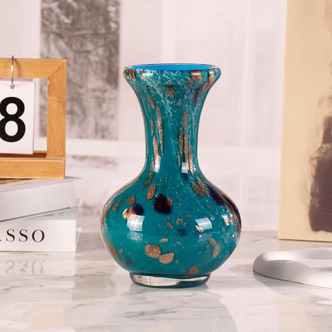 KAMMAK Colored Glass Vase, Beautiful Hand Blown Decorative Vase, Modern Art Vase for Flower Mantle Dining Table Centerpiece, Entryway Living Room Wedding Decoration, FH003