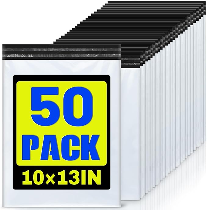 50 Pcs Poly Mailers Shipping Bags 10x13 Inch Packaging Clothes Polymailers Envelopes Mailing Package Self Seal Shipping Envelopes Waterproof Poly Bags Small Business Supplies Package White