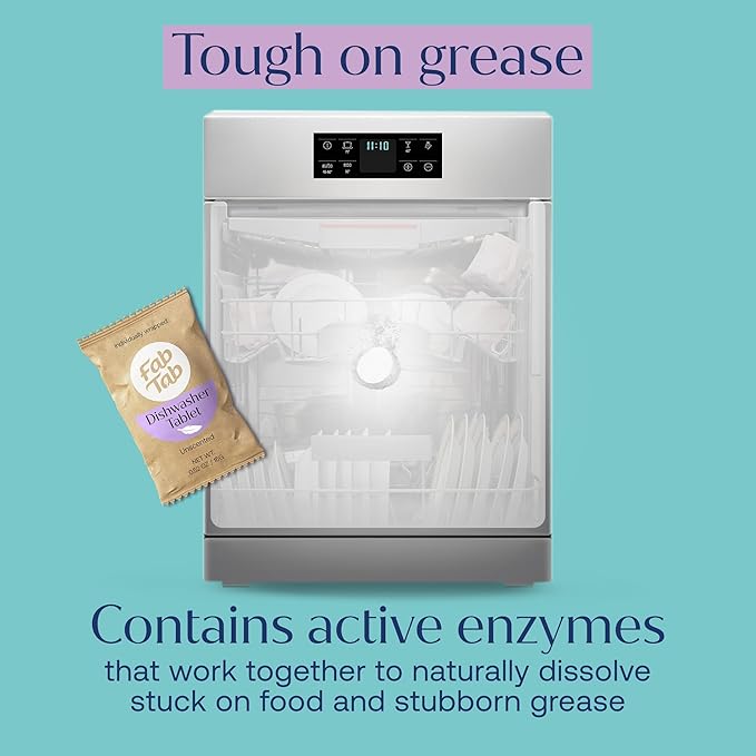 Fab Tab Dishwasher Tablets, Unscented, A Plastic Free Dishwasher Pod Alternative, Powers Through Grease, Leaves No Residue, Safe for The Whole Family, Individually Wrapped