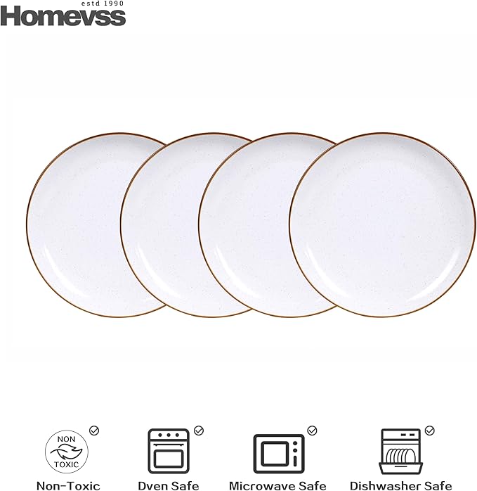 HomeVSS 20-Piece Dinnerware Set - Serves 4, Matte White plates and bowls sets with Speckle Effect for Microwave & Dishwasher Safe