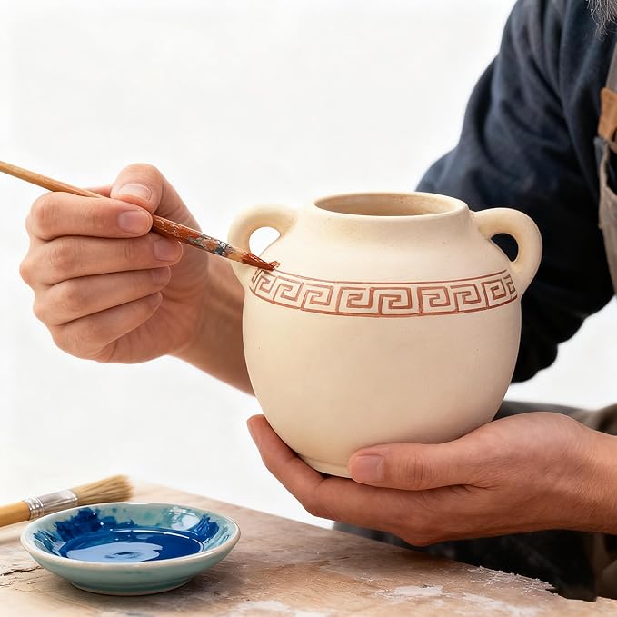 Plain Beige Ceramic Vase for DIY Painting - Customizable Handmade Pottery, Blank Canvas for Flower Arrangements, Home Decor, Wedding & Office Decoration (6.89L x 6.22W x 5.83H)