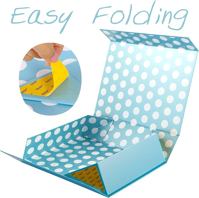 GREEN BEAN Gift Box 13x9.7x3.4 Inches, Large Baby Blue with Lid for Presents, Magnetic Gift Box for Clothes, Shirt (Glossy Metallic Baby Blue, Dot Design Inside)