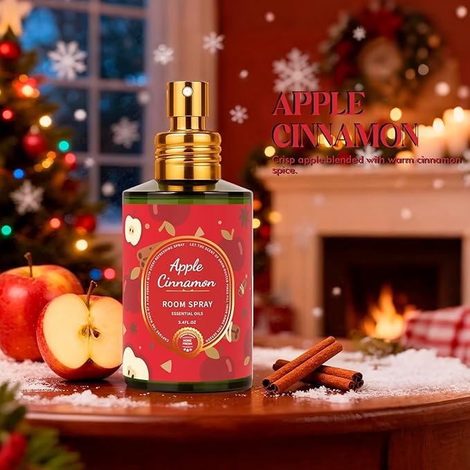Room Spray Set 3 Pack, Christmas Tree, Apples Cinnamon, Gingerbread Cookie, Concentrated Room Spray, Long-Lasting Air Freshener for Home, Odor Eliminator for Bathroom, Bedroom & Office