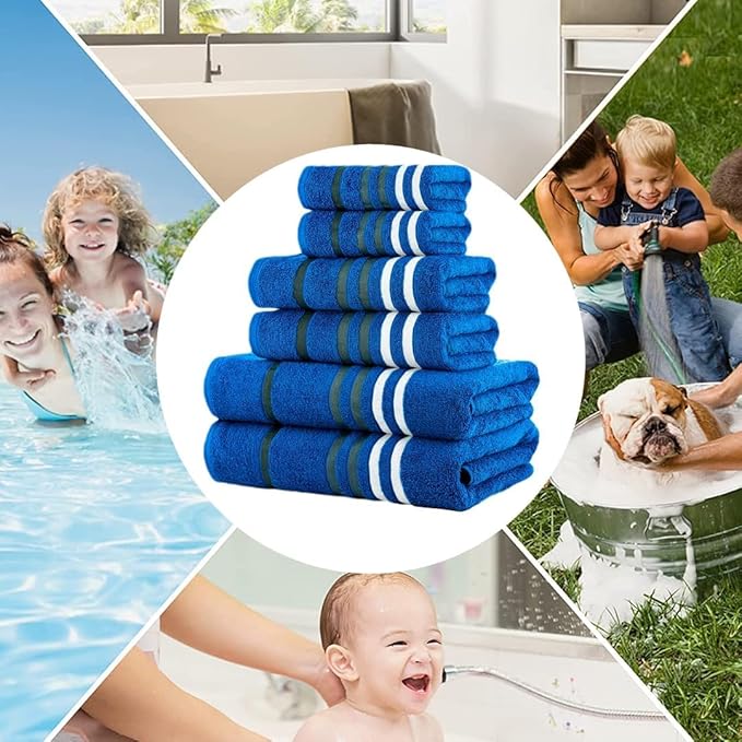 CASA COPENHAGEN Exotic 6 Pieces Towel Set- Electric Blue, 525 GSM 2 Bath Towel 2 Hand Towel 2 Washcloth, Designed in Denmark Made of Soft Egyptian Cotton for Bathroom, Kitchen & Shower