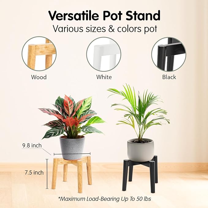 Wood 7.5" x 9.8" Plant Stand Indoor Outdoor, Wooden Single Floor Plant Pot Holder, Natural Plant Stand, Assembly Required (Excluding Potted Plants)