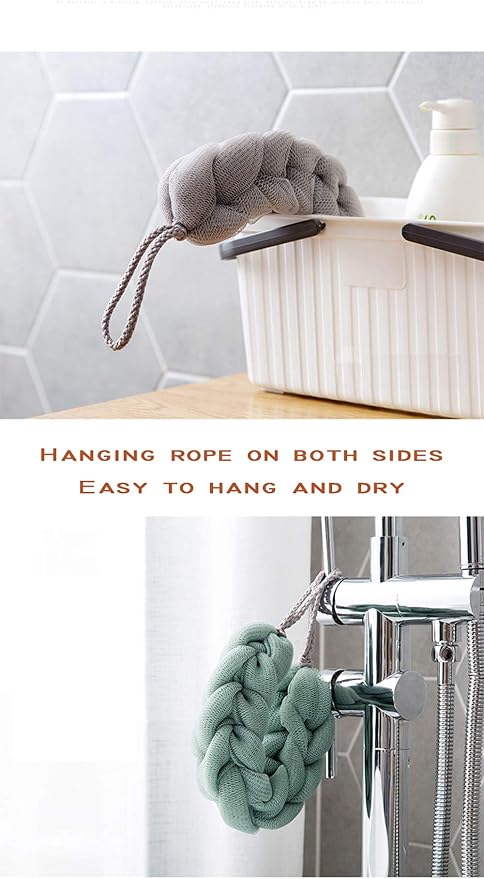 AARainbow 2 Packs Long Stretch Back Sponge with Rope Handles Back Scrubber Bath Shower Mesh Sponge Exfoliating Body Scrub Stretch Braided Loofah for Men and Women (2 Gray)