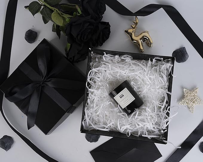 Jaywayang 5 Pack Black Gift Boxes with Lids, Ribbons and Tissue Papers Square Gift Boxes - 7.1 Inch - Birthday, Wedding, Presents Wrapping, Father's Day, Valentine's Day Decoration Party Favor Boxes.