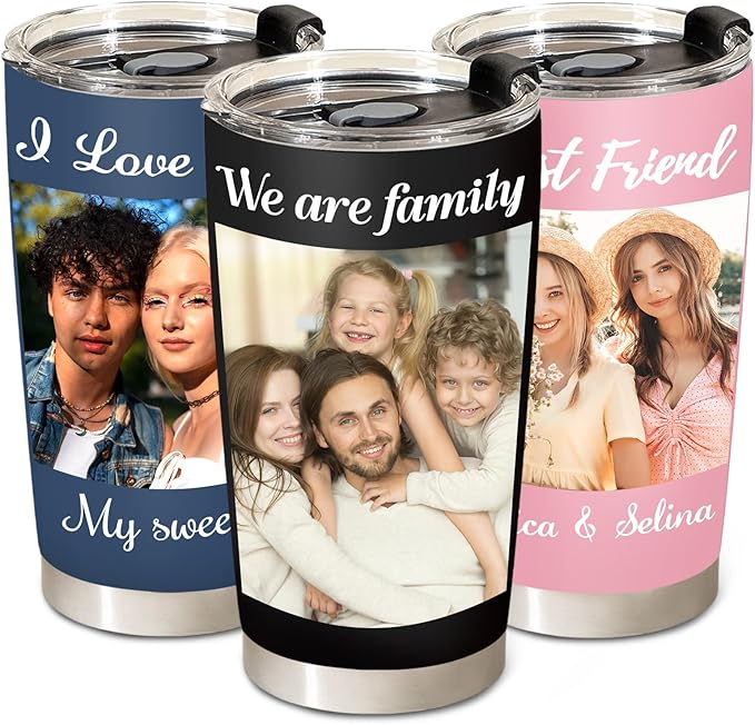Personalized Tumbler with Pictures Text Name, Custom Double Wall Insulated Tumbler, Personalized Gifts for Women Men Friend, Birthday Christmas Gifts, 20oz Coffee Tumbler w/Lid (20oz UV)
