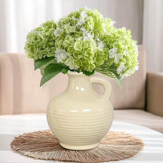 Sunddo White Ceramic Vase 6 Inch - Small Modern Flower Vase for Home Decor, Decorative Vases with Handle, Boho & Minimalist, Living Room Cabinet Table Centerpieces Wedding Beige