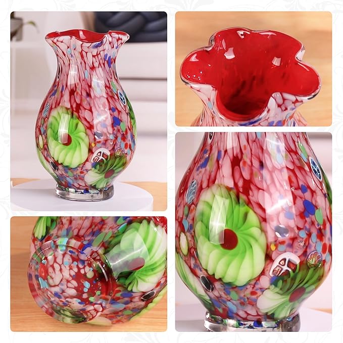 KAMMAK Colored Glass Vase, Beautiful Hand Blown Decorative Vase, Modern Art Vase for Flower Mantle Dining Table Centerpiece, Entryway Living Room Wedding Decoration, FH025