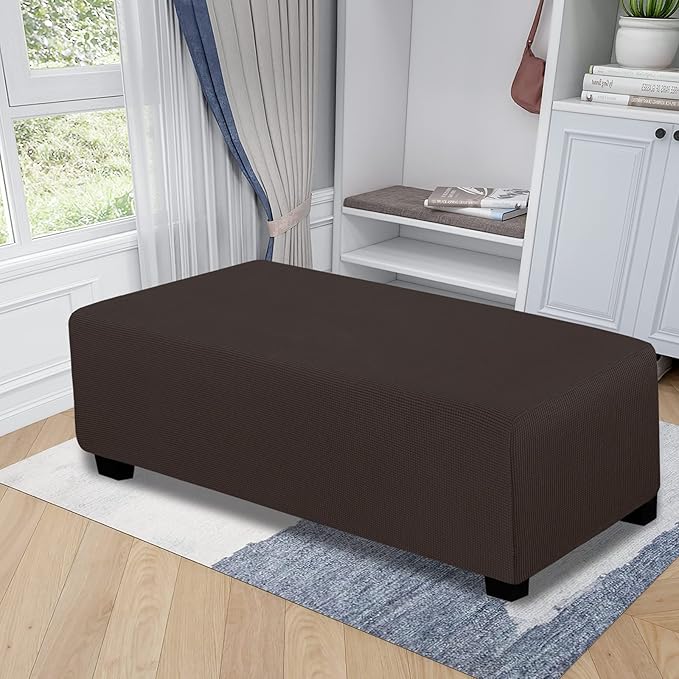 Easy-Going Stretch Ottoman Cover Folding Storage Stool Furniture Protector Soft Rectangle slipcover with Elastic Bottom (XX-Large,Chocolate)