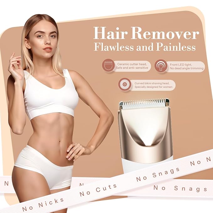 Bikini Trimmer for Women, 2 in 1 Electric Shaver for Women, Pubic Hair Trimmer Waterproof IPX7 with LED, Bikini Razor for Leg Arm Underarm Bikini Area, Christmas Gift Box for Friends - Shell White