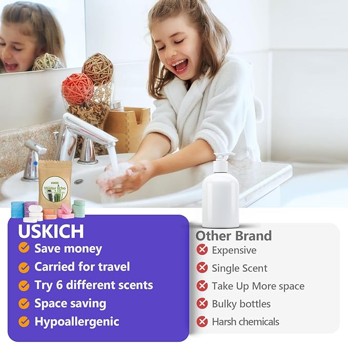 USKICH 48 Pack Foaming Hand Soap Tablet - Eco Friendly Cleaning Products,Variety Scents Refills Soap Tablets (48x8 Fl oz bottles)