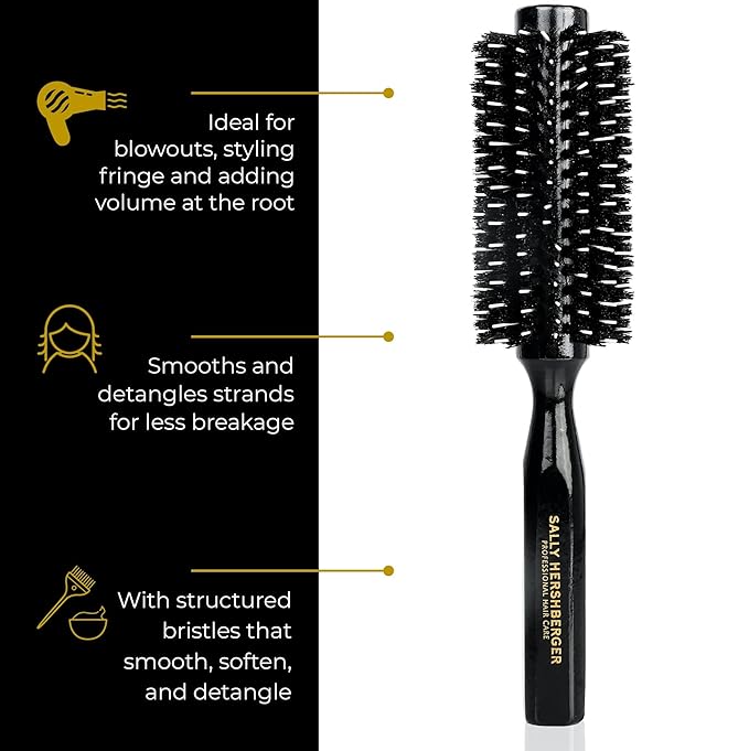 SALLY HERSHBERGER Medium Round Brush for Men & Women - Premium, Salon-Tested, Volumizing and Smoothing Barrel Hair Brush - For Styling & Blow Drying Thick Through Fine Hair - Boar Bristle Design - 1pc