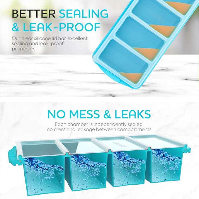 Silicone Freezer Tray With Lid - Soup Freezer Container molds - Large Ice Cube Tray- makes 8 perfect 1 cup portions cubes, 1-Pack Freezer Storage Food Soups & Meal Prep - Oven & Dishwasher -Safe