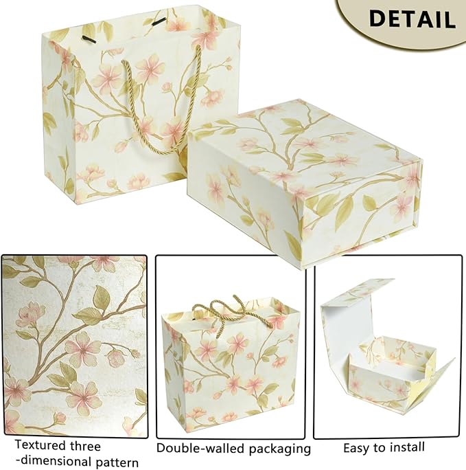 Luxury Gift Box with Magnetic Lid, Finished Size 9.8×7.9×4 In,Collapsible Rectangle Storage Box with Gift Bag for Wedding,Birthday, Party,Christmas,Valentine's Day