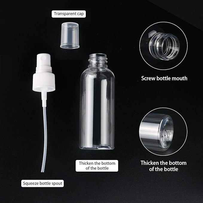 TRENDBOX 12 Pack Empty Transparent Plastic Fine Mist Spray Bottle 60 ml (2 oz)