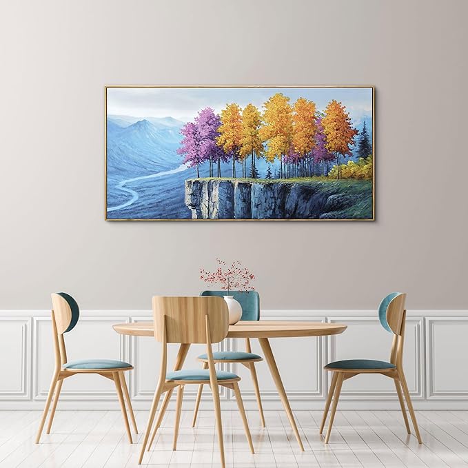 yiijeah Modern Wall Art - Landscape Wall Decor Living Room Bedroom Purple Tree Mountains and Rivers Printings Large Canvas Picture Framed Artwork for Walls Relaxed Office Home Decoration