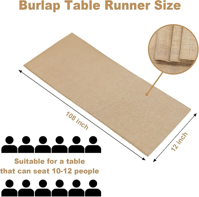 6 Pack Burlap Table Runners 12x108 Inch - Natural Jute Rustic Farmhouse Table Runner Decor for Western Wedding, Farmhouse Party, Holiday & Kitchen Coffee Table (Brown, 12x108 6PC)