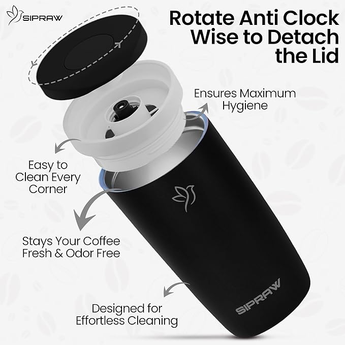 Travel Coffee Mug Tumbler, Reusable Iced Coffee Hot Coffee Cup, Double Wall Insulated Thermal Stainless Steel Material, Gift for Women Men, Perfect for Camping Travelling, 12 oz, Black