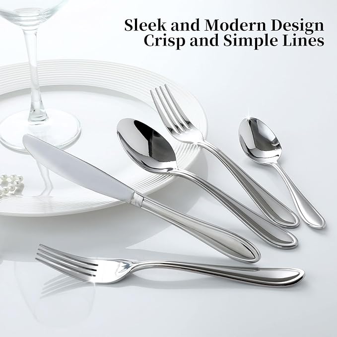 Silverware Set, 20 Piece Flatware Cutlery Set for 4,18/0 Stainless Steel Utensils,Mirror Polished Dishwasher Safe, Modern Tableware for Home, Restaurant, Wedding, Party