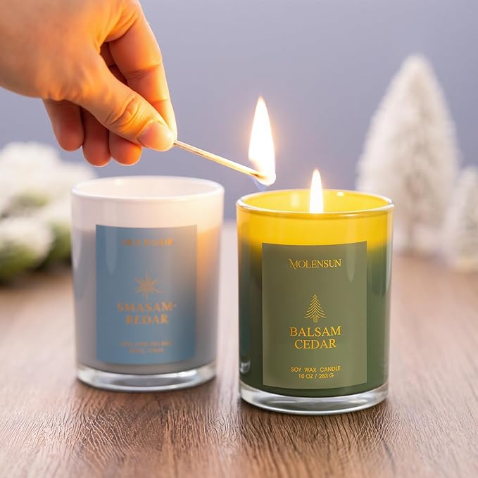 Balsam Cedar Candle, 10oz Soy Scented Candle for Home, Christmas Birthday & Holiday Gifts for Women & Men, Long Lasting 50+ Hour Clean Non-Toxic Burn, Elegant Winter & Christmas Festive Home Decor