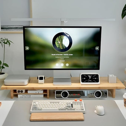 Bamboo Dual Monitor Stand Riser Natural, 2-Tier Desk Monitor Riser for 2 Monitors, Supports for PC Computer Monitor, Printer, Heavy TV Riser up to 300 lbs