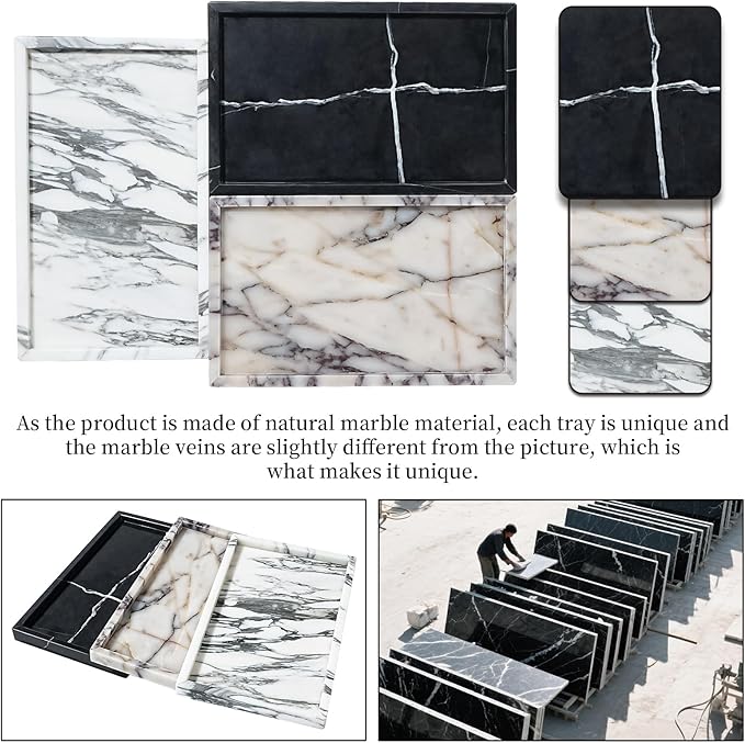 Amauto Natural Marble Vanity Tray Genuine Stone Storage Perfumes Tray Real Luxurious for Home Decor Bathroom/Vanity/Dresser Non-Resin/Non-Ceramic (Black)