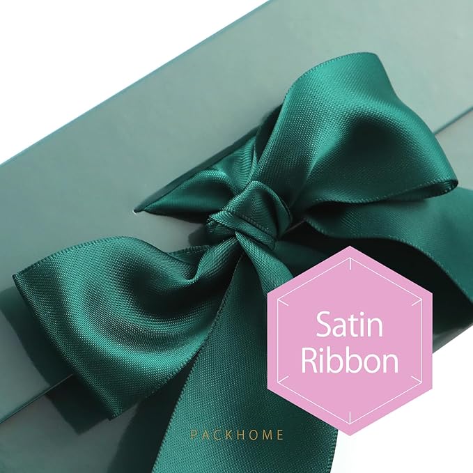 PACKHOME 17x14.5x5.5 Inches, Extra Large Gift Box with Lid, Magnetic Closure Boxes with Ribbon for Clothes and Large Gifts (Glossy Green)