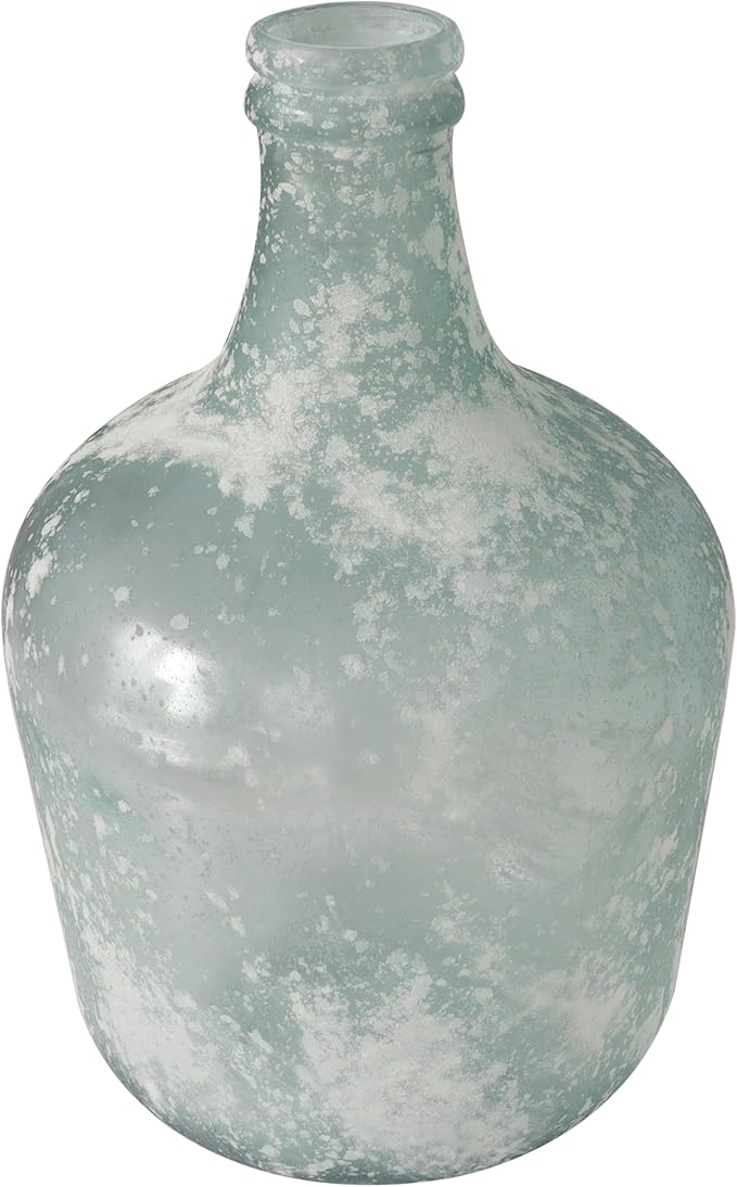 Deco 79 Recycled Glass Handmade Decorative Vase Wide Frosted Spanish Bottle Centerpiece Vase, Flower Vase for Home Decoration 11" x 11" x 17", Clear