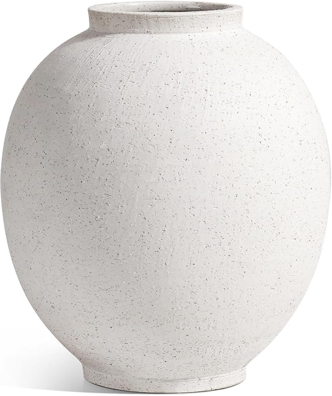 Large White Ceramic Vase - 9.8 Inch Rustic Farmhouse Vase for Home Decor, Minimalist Tall Vases for Living Room, Table, Bathroom, Holiday & Weddings (Sandstone White)