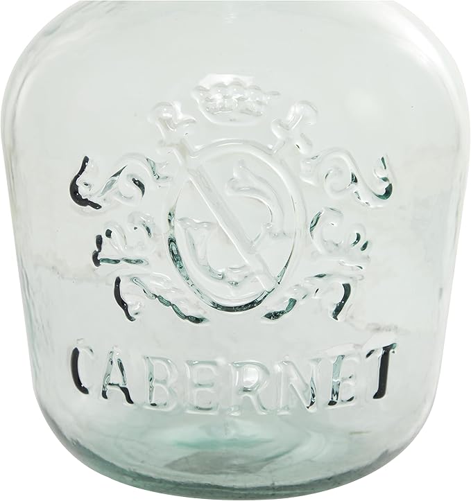 Deco 79 Recycled Glass Handmade Decorative Vase Spanish Bottle Centerpiece Vase with Cabernet and Scroll Design, Flower Vase for Home Decoration 12" x 12" x 17", Clear