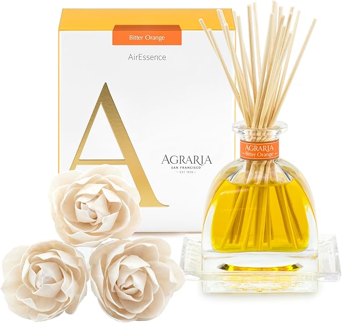 AGRARIA AirEssence Flower and Reed Diffuser Set, Handmade Sola Flower Botanical Home Fragrance Set, Scented Oil Reed Diffuser Gift for All Occasions