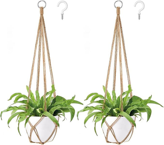 Dahey Macrame Plant Hanger Indoor Hanging Planter Basket Handmade Woven Cotton Rope Flower Pot Decorative Crochet Plant Holder Stand for Boho Home Decor No Tassels,35 Inch,Set of 2, Brown