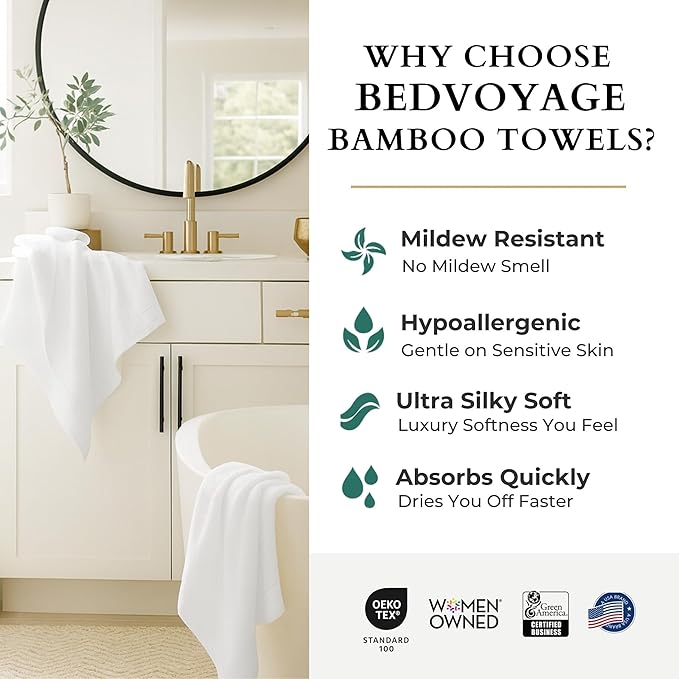 BedVoyage Luxury Bath Towels Set of 8 - Ultra Soft Plush Bathroom Towel Set - Highly Absorbent Viscose from Bamboo Bath Towels Ultra Soft - Spa Towel for Body - White