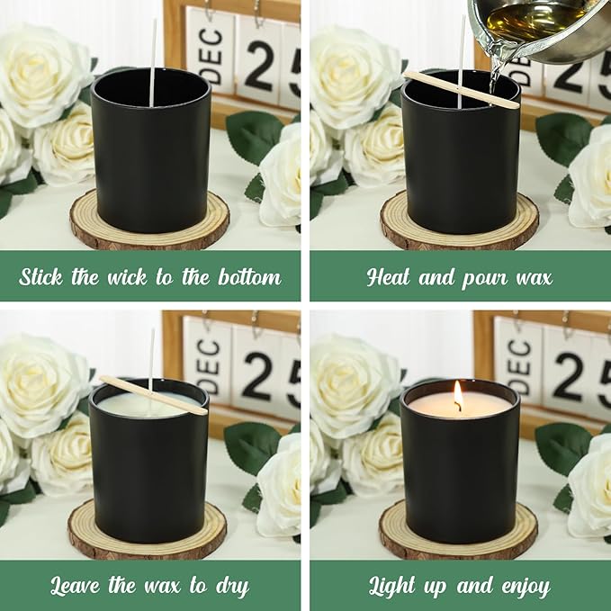 SUPMIND 12Pcs Candle Making Jars 14 fl.oz Black Empty Glass Jars Bulk with Bamboo Lids, Containers for Making Candles Vessels for Candle Business 12 14 fl.oz