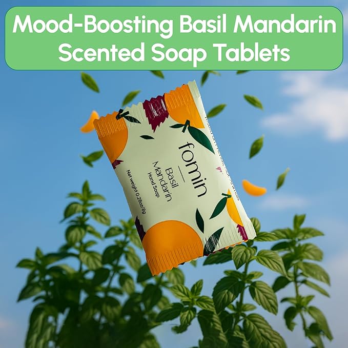 FOMIN Foaming Hand Soap Refills (16 Pack) - Basil Mandarin Foaming Hand Soap Tablets - Skin Friendly Foam Soap Refill for Hand Wash - Makes 128 fl oz (16 x 8 fl oz)