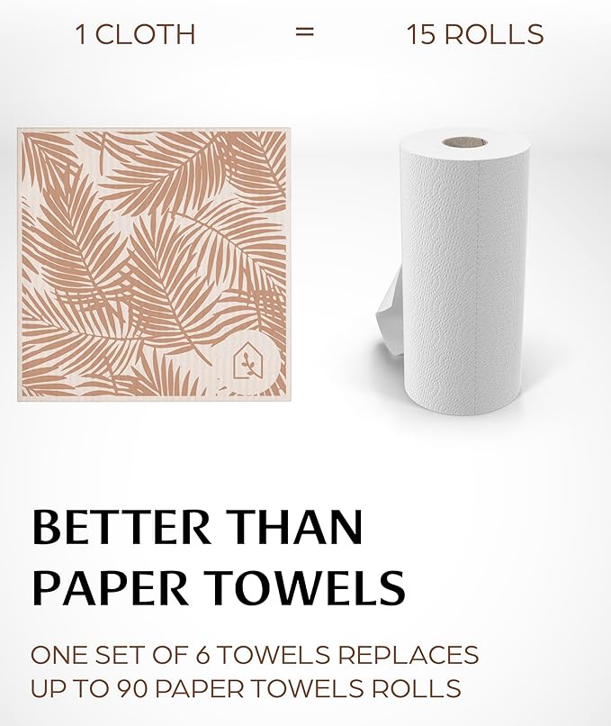 Swedish Dish Cloths for Kitchen - Reusable Dishcloths for Washing Dishes - Each Cellulose Dish Cloth Replaces 15 Rolls of Paper Towels and is More Absorbent Than a Sponge - Dishcloth Set of Six