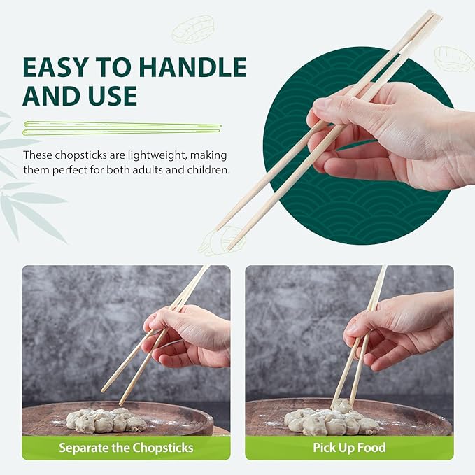 Soeos 500 Disposable Chopsticks Bulk - Natural Wooden Chopsticks & Bamboo Chopstick for Sushi, Takeout, Party - Splinter-Free, Individually Wrapped Single-Use Chopstick (Approx.500 Pairs)