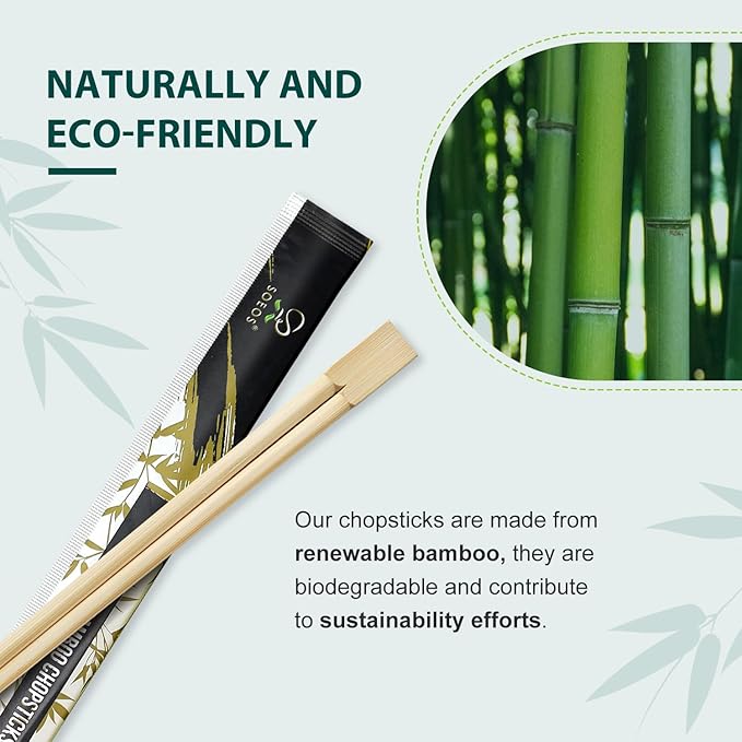 Soeos 400 Disposable Chopsticks Bulk - Natural Wooden Chopsticks & Bamboo Chopstick for Sushi, Takeout, Party - Splinter-Free, Individually Wrapped Single-Use Chopstick (Approx.400 Pairs)