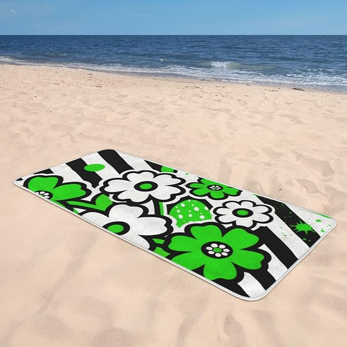 Graphic Flowers Quick Dry Microfiber Towel, Ultra Absorbent & Soft Coral Fleece Bath Towels for Body, Hair, Gym, Yoga, Spa & Travel - Lightweight & Fast Drying Multipurpose Towel (27"X55"