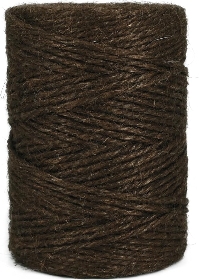 Natural Jute Twine, 2.5mm Thick, 328 Feet, Dark Brown, Heavy Duty Twine for Gardening and Crafts