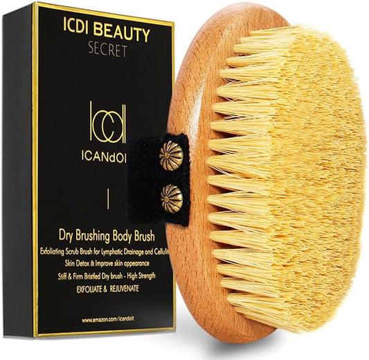 ICANdOIT Dry Brushing Body Brush-Stiff Sisal Bristles Dry Skin Brush,Exfoliating Massage Brush for Cellulite and Lymphatic,Improve Circulation,Stop Ingrown Hairs,Reduce Acne,Soften Skin