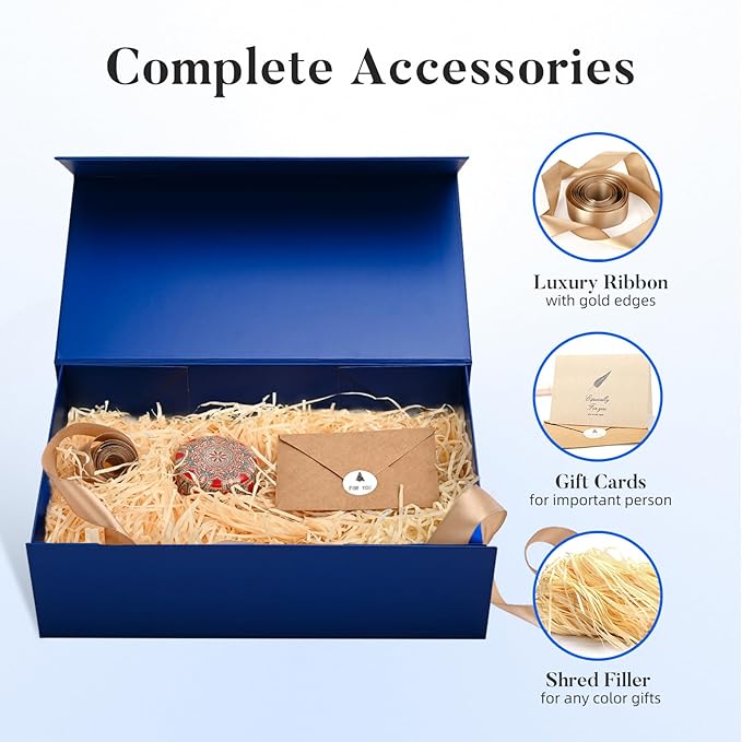 LIFELUM Large Gift Box 14"x8.5"x4.5" Christmas Gift Boxes with Lids for Presents for Anniversary Wedding Proposal Birthday Gift boxes with Shredded Filler Card Ribbon